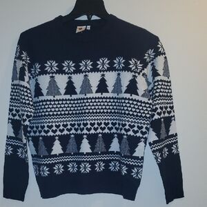 DARI Navy Blue and White  Crewneck Sweater with Textured Knit